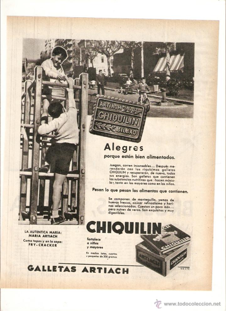 Collecting paper: A&Ntilde;O 1959 RECORTE PRENSA PUBLICIDAD GALLETAS CHIQUILIN ARTIACH BILBAO