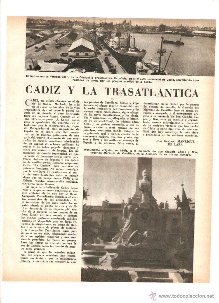 Collecting paper: A&Ntilde;O 1959 RECORTE PRENSA CADIZ CONSTRUCCIONES AERONAUTICAS CADIZ Y LA TRASATLANTICA BUQUE GUADALUPE