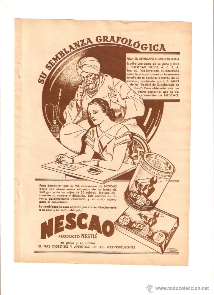 Collectionnisme: A&Ntilde;O 1935 RECORTE PRENSA PUBLICIDAD NESCAO PRODUCTOS NESTLE RECONSTITUYENTE