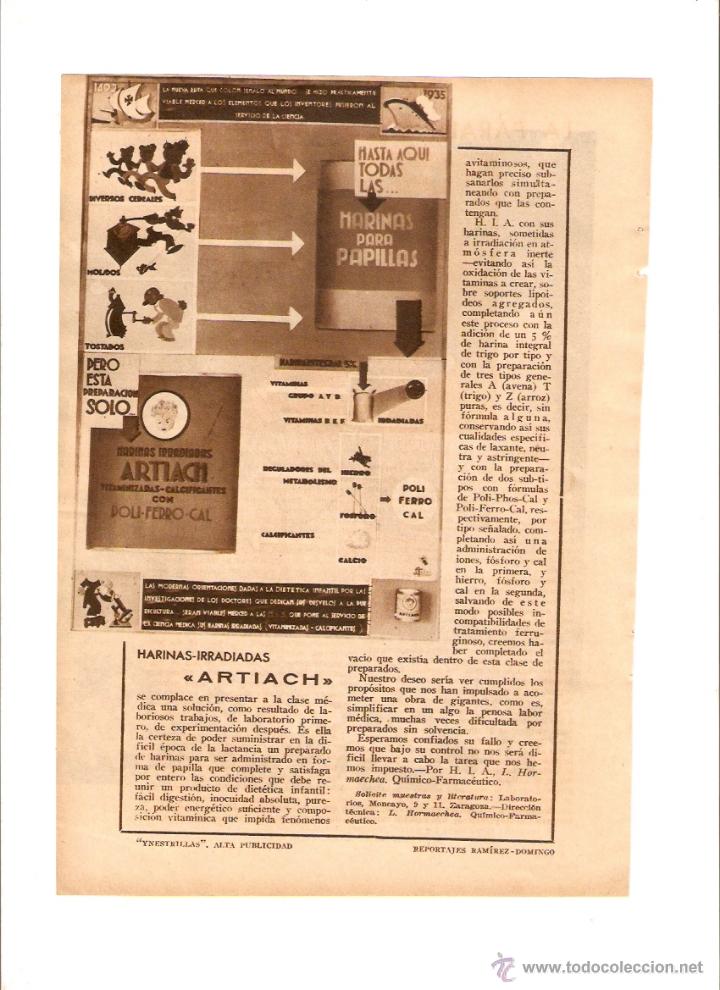 Collectionnisme: A&Ntilde;O 1935 RECORTE PRENSA PUBLICIDAD HARINAS IRRADIADAS PAPILLAS ARTIACH