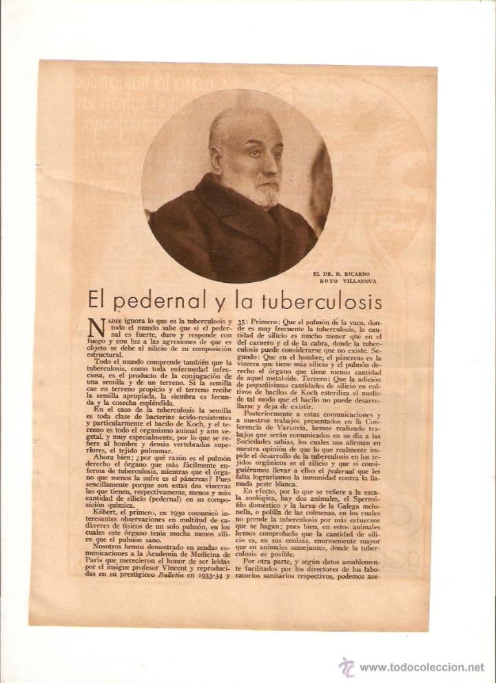 Collecting paper: A&Ntilde;O 1935 RECORTE PRENSA MEDICINA EL PEDERNAL Y LA TUBERCULOSIS DOCTOR RICARDO ROYO VILLANOVA