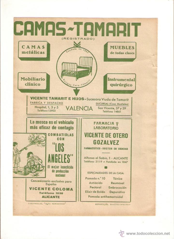 Collectionnisme: A&Ntilde;O 1935 RECORTE PRENSA PUBLICIDAD CAMAS VICENTE TAMARIT INSECTICIDA LOS ANGELES VICENTE COLOMA