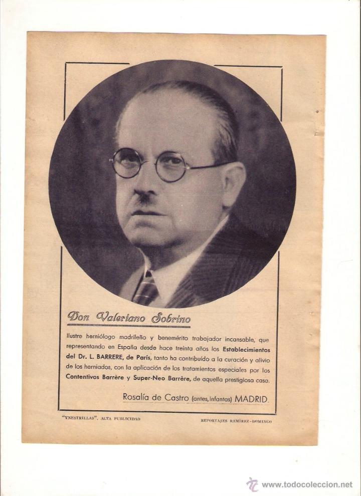 Collecting paper: A&Ntilde;O 1935 RECORTE PRENSA VALERIANO SOBRINO HERNIOLOGO CONTENTIVOS BARRERE SUPER NEO BARRERE