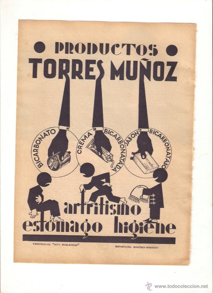 Collectionnisme: A&Ntilde;O 1935 RECORTE PRENSA PUBLICIDAD PRODUCTOS TORRES MU&Ntilde;OZ BICARBONATO ARTITRIS ESTOMAGO HIGIENE