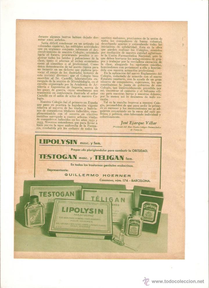 Collecting paper: A&Ntilde;O 1935 RECORTE PRENSA PUBLICIDAD LIPOLYSIN TESTOGAN TELIGAN PRODUCTOS FARMACEUTICOS FARMACIA