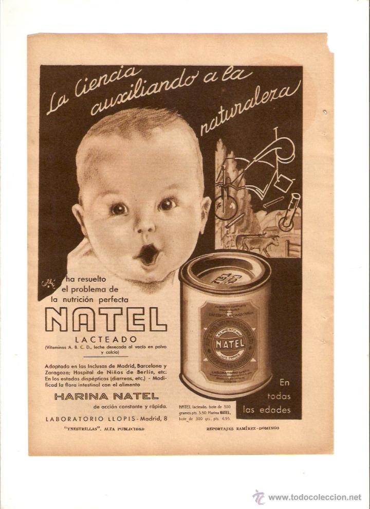 Coleccionismo: A&Ntilde;O 1935 RECORTE PRENSA PUBLICIDAD HARINA NATEL NUTRICION LABORATORIO LLOPIS MADRID