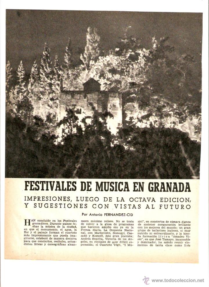Coleccionismo: A&Ntilde;O 1959 RECORTE PRENSA FESTIVAL DE MUSICA EN LA LA ALHAMBRA DE GRANADA