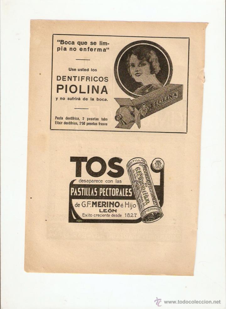 Coleccionismo: A&Ntilde;O 1926 RECORTE PRENSA PUBLICIDAD DENTIFRICO PIOLINA TOS PASTILLAS PECTORALES MERINO LEON