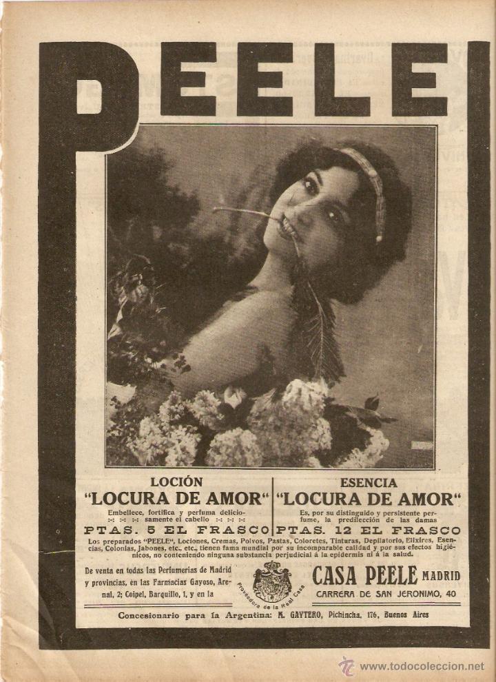 Coleccionismo: A&Ntilde;O 1918 RECORTE PRENSA PUBLICIDAD PERFUME PEELE LOCION ESENCIA LOCURA DE AMOR MADRID PERFUMERIA