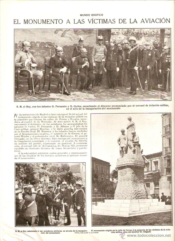 Coleccionismo: A&Ntilde;O 1918 RECORTE PRENSA INAUGURACION MONUMENTO A LAS VICTIMAS DE LA AVIACION MILITAR MADRID DELGADO