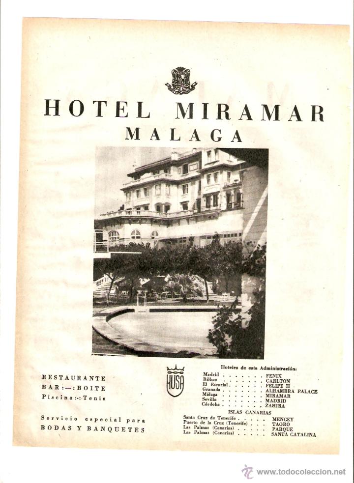 Coleccionismo: A&Ntilde;O 1954 RECORTE PRENSA PUBLICIDAD HOTEL MIRAMAR MALAGA