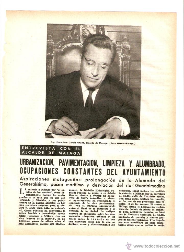 Colecionismo: A&Ntilde;O 1959 RECORTE PRENSA ENTREVISTA ALCALDE DE MALAGA FRANCISCO GARCIA GRANA URBANIZACION ALUMBRADO