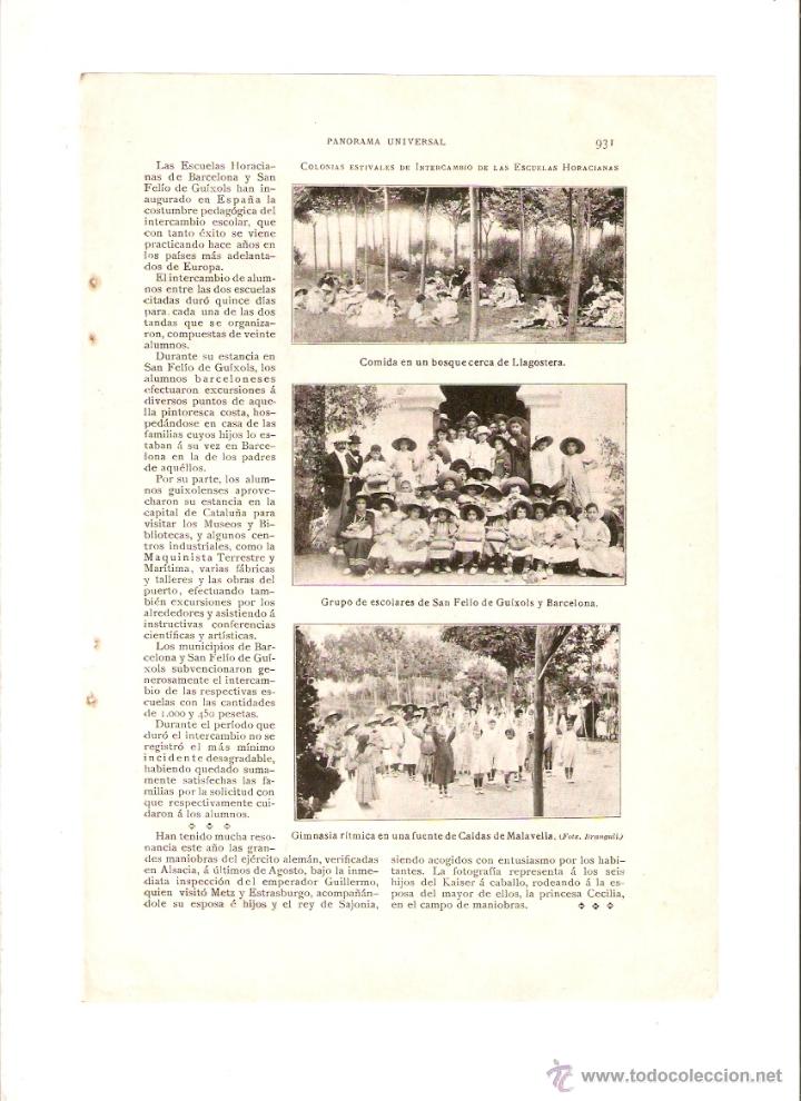 Sammelleidenschaft Papier: A&Ntilde;O 1908 RECORTE PRENSA ESCUELAS HORACIANAS COLONIAS LLAGOSTERA SANT FELIU GUIXOLS CALDES MALAVELLA