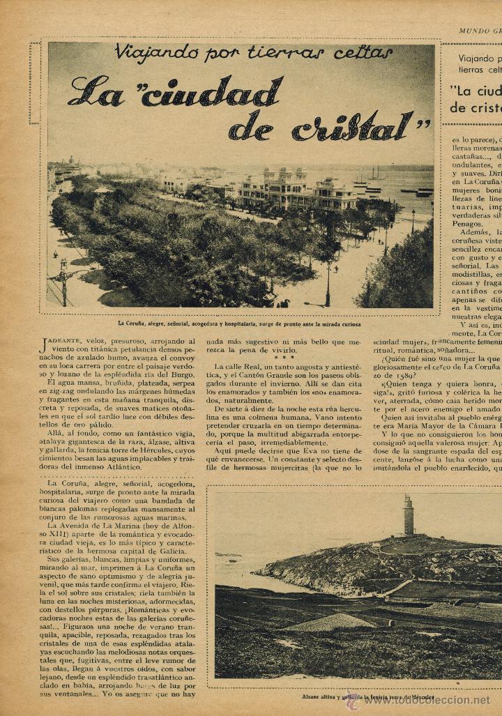 Collectionnisme: A&Ntilde;O 1930 RECORTE PRENSA GALICIA LA CORU&Ntilde;A LA CIUDAD DE CRISTAL TORRE HERCULES PALACIO CALLE REAL