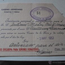 Coleccionismo: INVITACION CASINO JEREZANO 1953