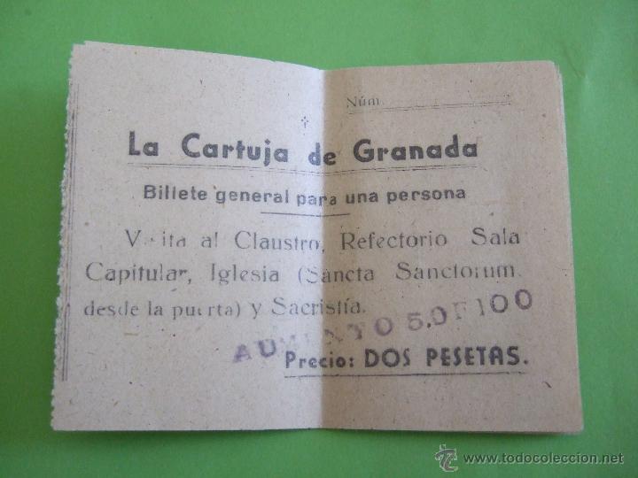Coleccionismo: BILLETE ENTRADA - LA CARTUJA DE GRANADA - - Foto 1
