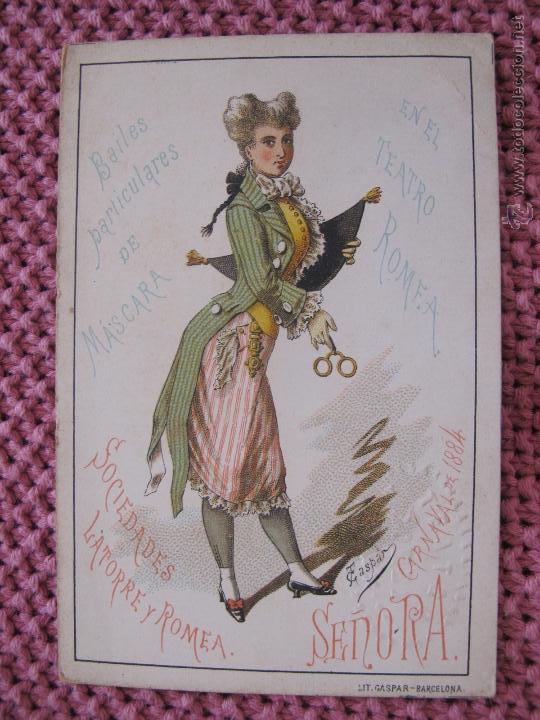 Coleccionismo: PROGRAMA DE BAILE DE SOCIEDAD EN EL TEATRO ROMEA BAILES DE M&Aacute;SCARA CARNAVAL DE 1884
