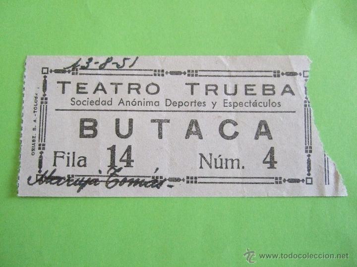Coleccionismo: ENTRADA TEATRO TRUEBA - SAN SEBASTIAN ? - 13 AGOSTO 1951