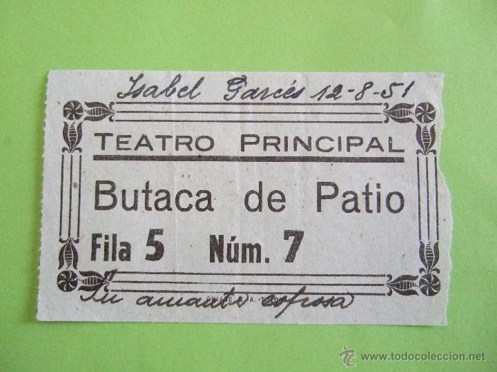 Coleccionismo: ENTRADA TEATRO PRINCIPAL - 12 AGOSTO 1951 - SU AMANTE ESPOSA - ISABEL GARCES