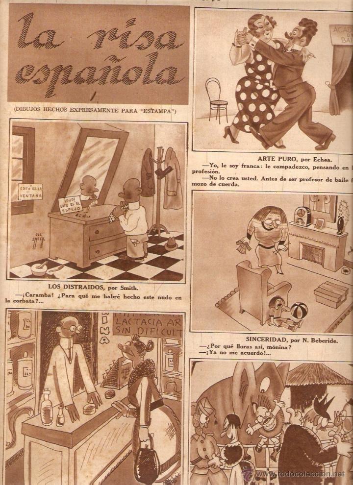 Collecting paper: A&Ntilde;O 1935 RECORTE PRENSA HUMOR LA RISA ESPA&Ntilde;OLA ECHEA BEBERIDE GURI SMITH SAWA DIBUJO COMIC CHISTE