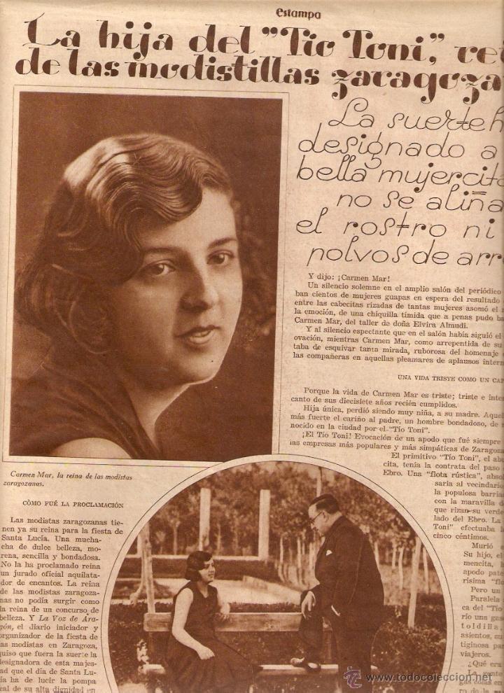 Collectionnisme: A&Ntilde;O 1930 RECORTE PRENSA CARMEN MUR HIJA DEL TIO TONI REINA MODISTILLAS ZARAGOZANAS ZARAGOZA