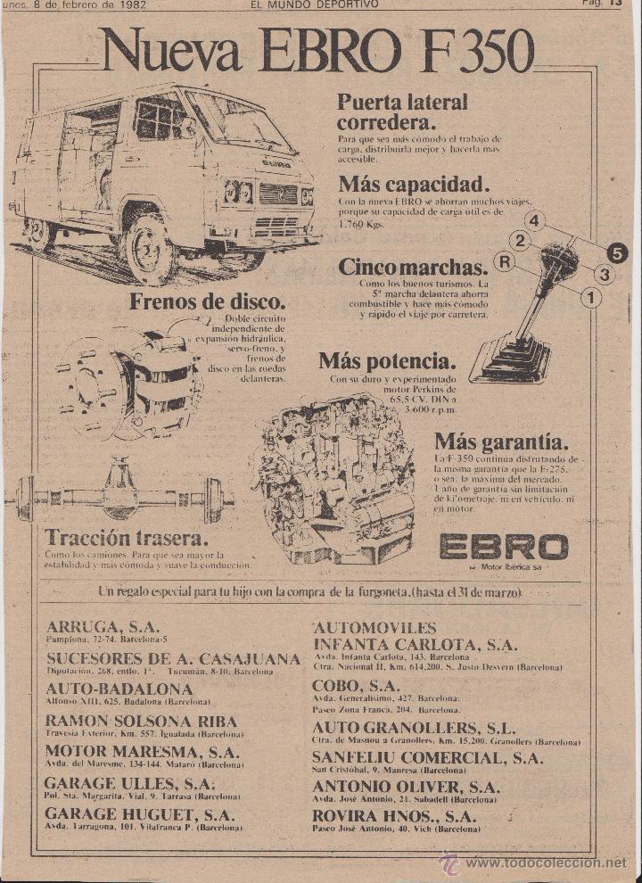 Coleccionismo: Publicidad Furgoneta eBRO f 350