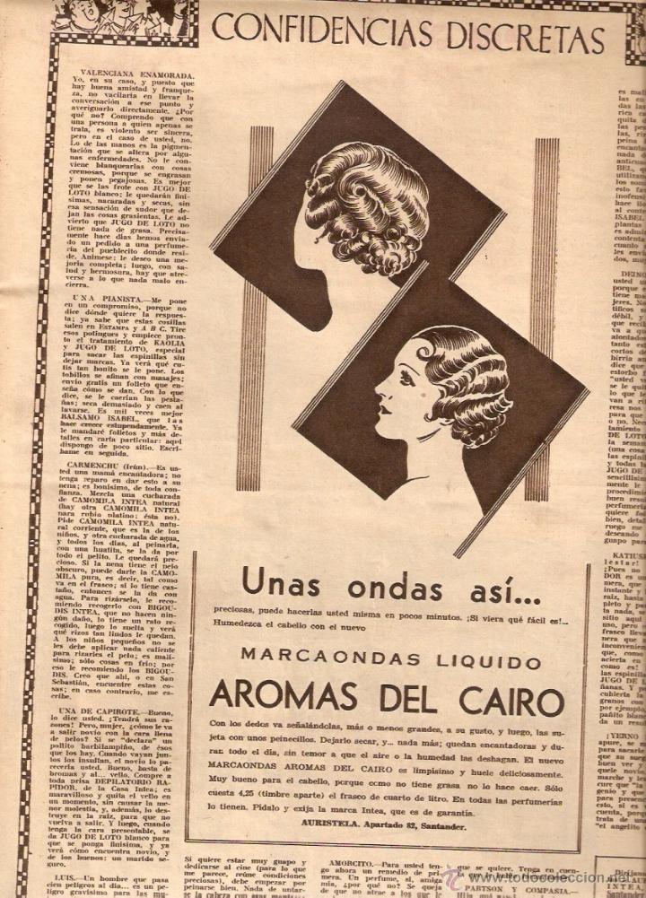 Collectionnisme: A&Ntilde;O 1934 RECORTE PRENSA PUBLICIDAD PELUQUERIA MARCAONDAS LIQUIDO AROMAS DEL CAIRO INTEA AURISTELA