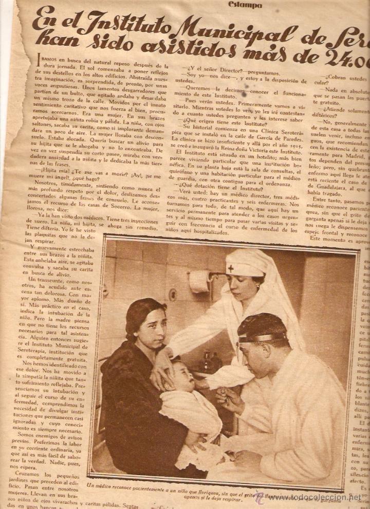Colecionismo: A&Ntilde;O 1929 RECORTE PRENSA INSTITUTO MUNICIPAL DE SEROTERAPIA MADRID MEDICINA