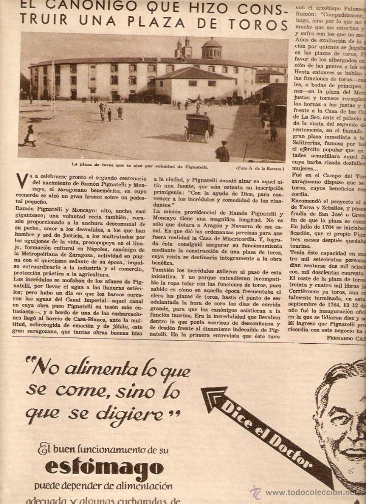 Collectionnisme: A&Ntilde;O 1934 RECORTE PRENSA ZARAGOZA PLAZA DE TOROS RAMON PIGNATELLI MONCAYO