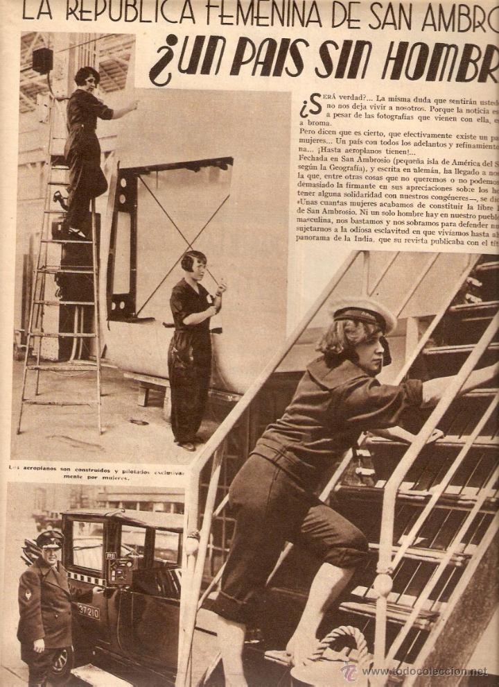 Collectionnisme: A&Ntilde;O 1934 RECORTE PRENSA LA REPUBLICA FEMENINA DE SAN AMBROSIO PAIS SIN HOMBRES TRABAJO MUJER