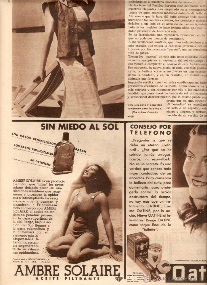 Collectionnisme: A&Ntilde;O 1936 RECORTE PRENSA CREMA SOLAR ACEITE AMBRE SOLAIRE OATINE FEDERICO BONET