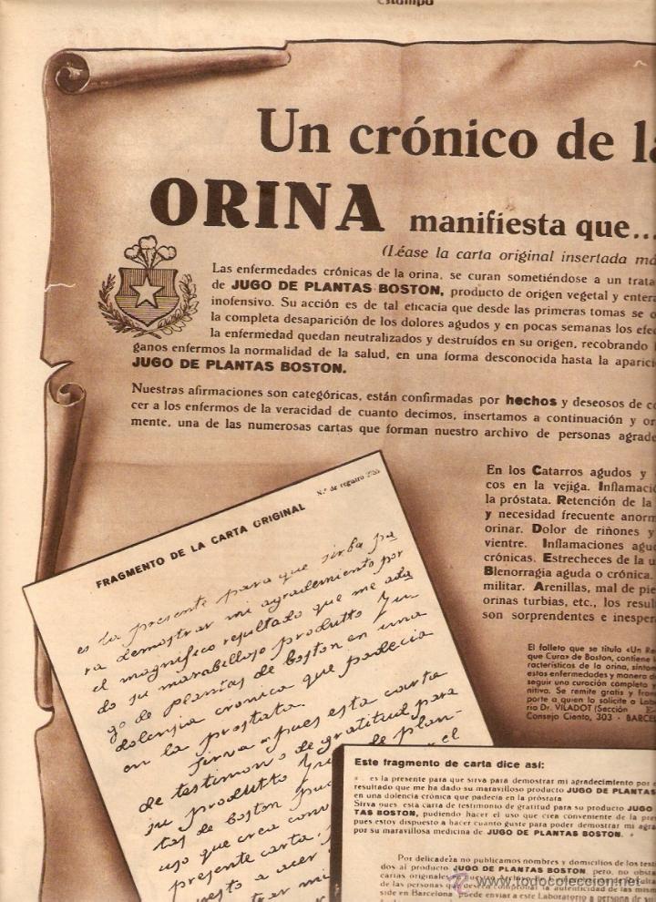Collectionnisme: A&Ntilde;O 1936 RECORTE PRENSA PUBLICIDAD JUGO DE PLANTAS BOSTON DR.VILADOT ENFERMEDADES DE LA ORINA