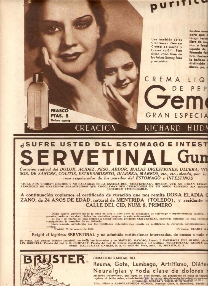 Coleccionismo: A&Ntilde;OS 30 RECORTE PRENSA PUBLICIDAD SERVENTINAL GUMMA CREMA LIQUIDA DE PEPINOS GEMEY COSMETICA