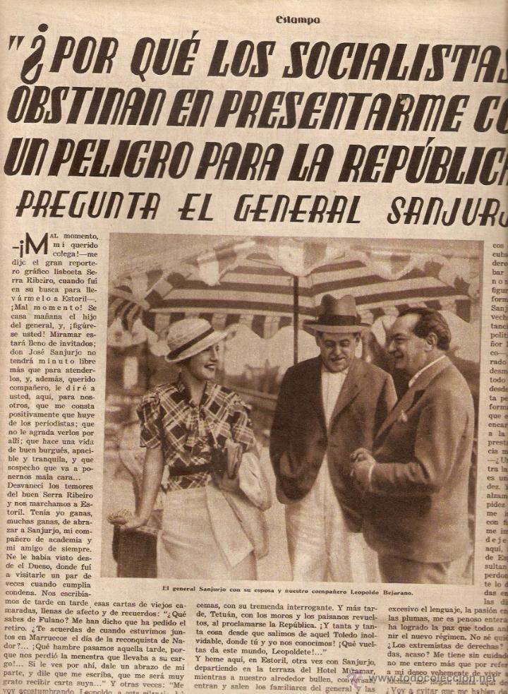 Collecting paper: A&Ntilde;O 1934 RECORTE PRENSA ENTREVISTA AL GENERAL SANJURJO POR LEOPOLDO BEJARANO POLITICA