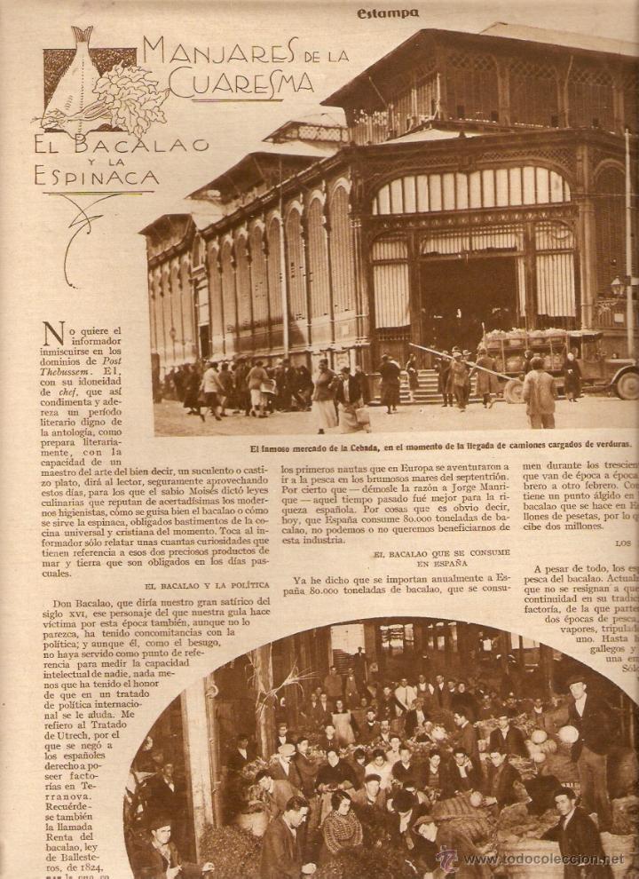Coleccionismo: A&Ntilde;O 1928 RECORTE PRENSA FOTOS ANTIGUAS DE MADRID MERCADO DE LA CEBADA ABASTOS VERDURAS BACALAO