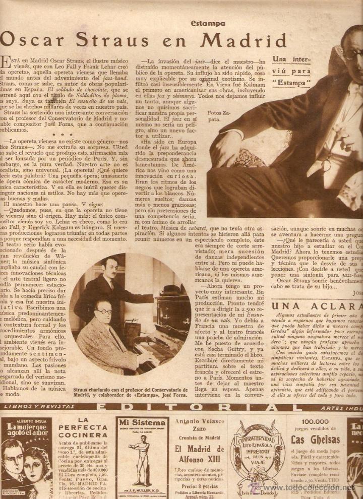 Coleccionismo: A&Ntilde;O 1928 RECORTE PRENSA OSCAR STRAUSS EN MADRID ENTREVISTA MUSICA