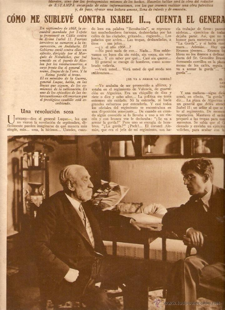 Coleccionismo: A&Ntilde;O 1928 RECORTE PRENSA HISTORIA GENERAL LUQUE ME SUBLEVE CONTRA ISABEL II DUQUESA DE ALGECIRAS