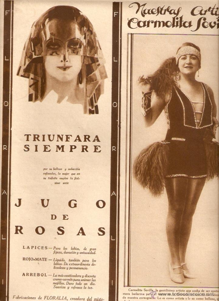 Coleccionismo: A&Ntilde;O 1936 RECORTE PRENSA TEATRO DE LA ZARZUELA CARMELITA SEVILLA  PUBLICIDAD FLORALIA JUGO DE ROSAS