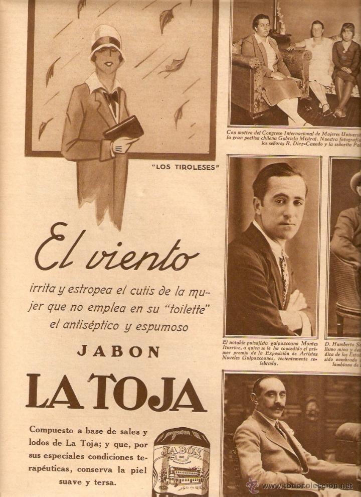 Colecionismo: A&Ntilde;O 1928 RECORTE PRENSA PUBLICIDAD PASTILLA DE JABON LA TOJA