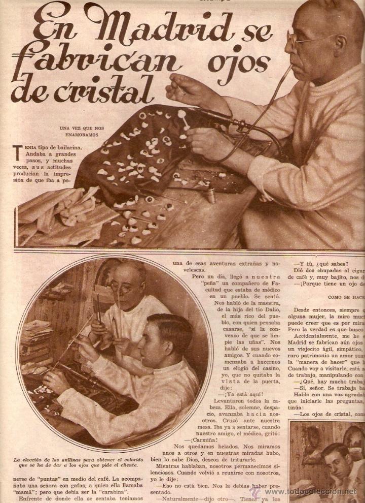 Coleccionismo: A&Ntilde;O 1928 RECORTE PRENSA MADRID FABRICA FABRICACION DE OJOS DE CRISTAL MEDICINA ORTOPEDIA