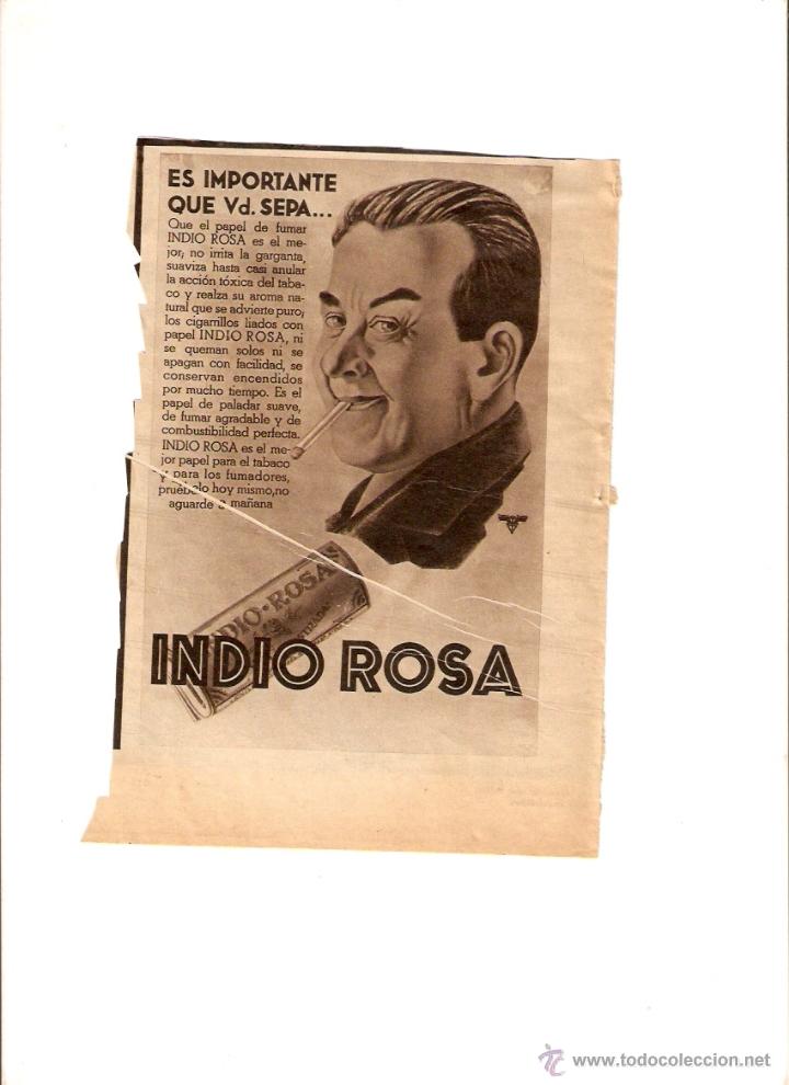 Sammelleidenschaft Papier: A&Ntilde;O 1934 RECORTE PRENSA PUBLICIDAD PAPEL DE FUMAR INDIO ROSA