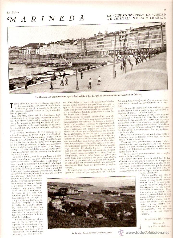Collectionnisme: A&Ntilde;O 1929 RECORTE PRENSA GALICIA LA CORU&Ntilde;A MARINEDA LA MARINA CIUDAD DE CRISTAL