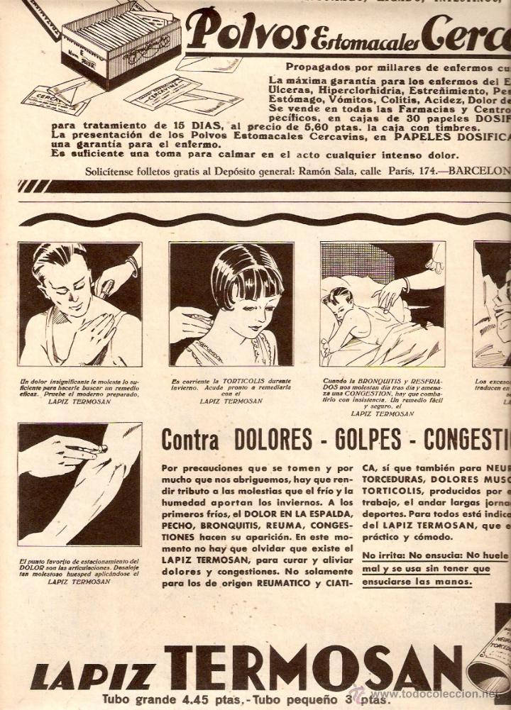 Collectionnisme: A&Ntilde;OS 30 RECORTE PRENSA PUBLICIDAD POLVOS ESTOMACALES CERCAVINS LAPIZ TERMOSAN