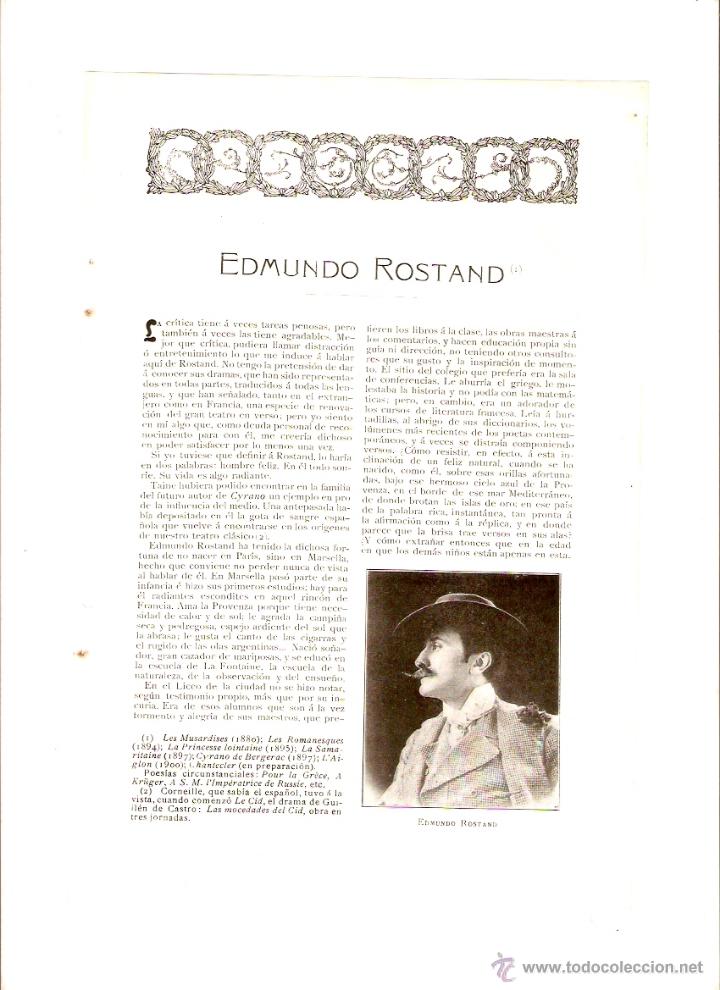 Collecting paper: A&Ntilde;O 1907 RECORTE PRENSA EDMOND ROSTAND ESCRITOR AUTOR CYRANO DE BERGERAC