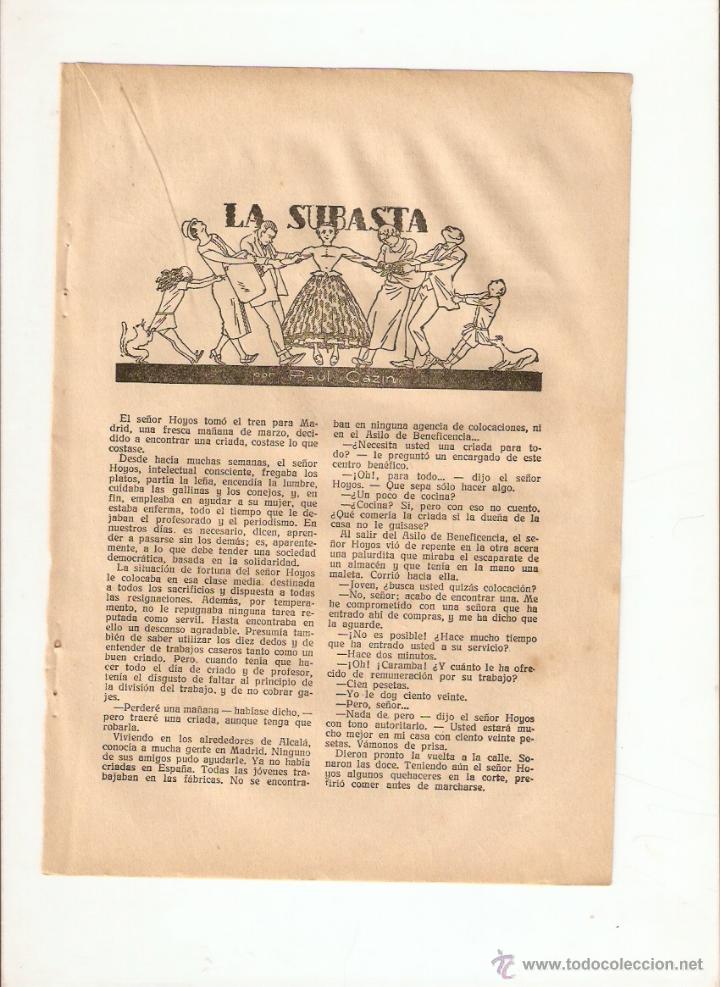 Collectionnisme: A&Ntilde;O 1925 RECORTE PRENSA RELATO CORTO LA SUBASTA PAUL CAZIN DIBUJO ILUSTRACIONES PRAT