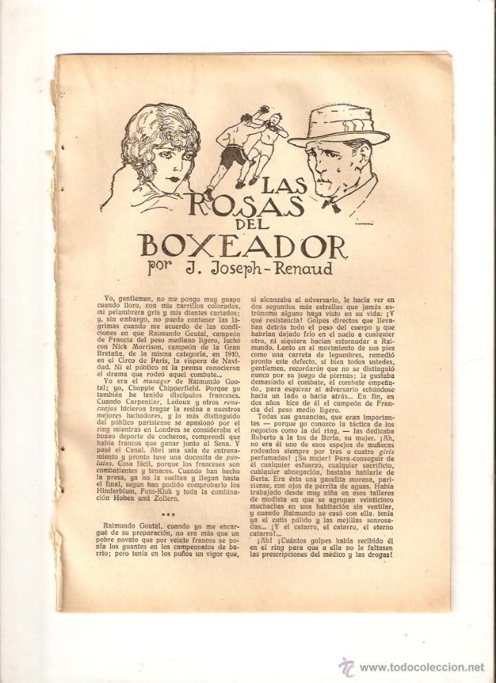 Collectionnisme: A&Ntilde;O 1926 RECORTE PRENSA RELATO CORTO LAS ROSAS DEL BOXEADOR JOSEPH RENEAUD DIBUJO LONGORIA