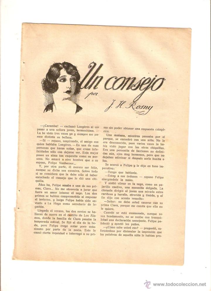 Coleccionismo: A&Ntilde;O 1926 RECORTE PRENSA RELATO CORTO UN CONSEJO POR J H. ROSNY DIBUJO DE J MAYOR ILUSTRACIONES