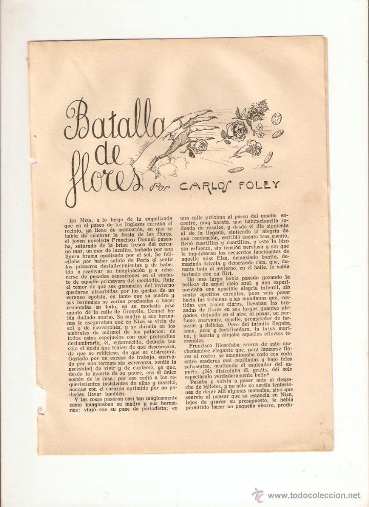 Coleccionismo: A&Ntilde;O 1924 RECORTE PRENSA RELATO CORTO BATALLA DE FLORES CARLOS FOLEY DIBUJO RAPSOS