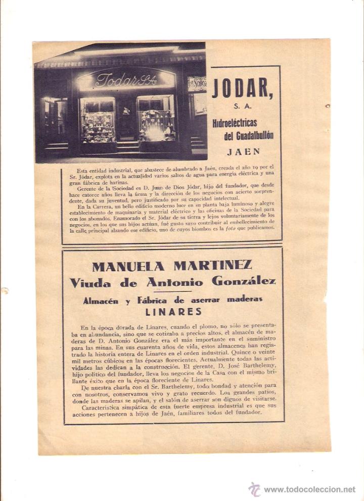 Coleccionismo: A&Ntilde;O 1934 RECORTE PRENSA JAEN JODAR HIDROELECTRICAS DEL GUADALBULLON LINARES MANUELA MARTINEZ ASERRAR