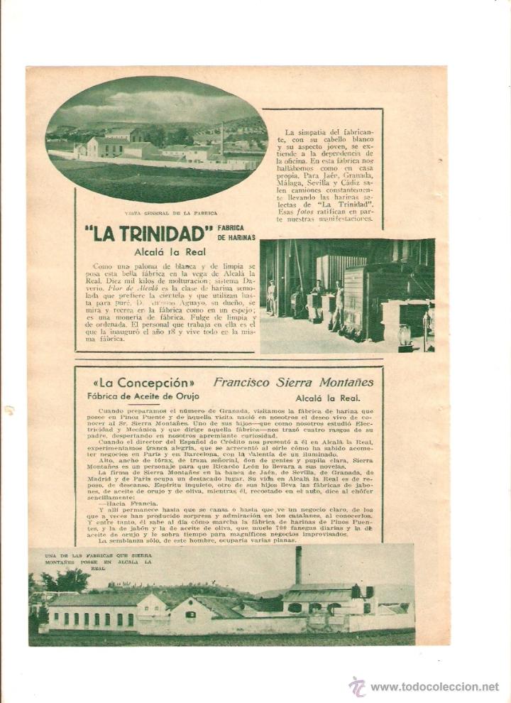 Collectionnisme: A&Ntilde;O1934 RECORTE PRENSA LA TRINIDAD HARINAS ALCALA LA REAL LA CONCEPCION ACEITE ORUJO SIERRA MONTA&Ntilde;ES